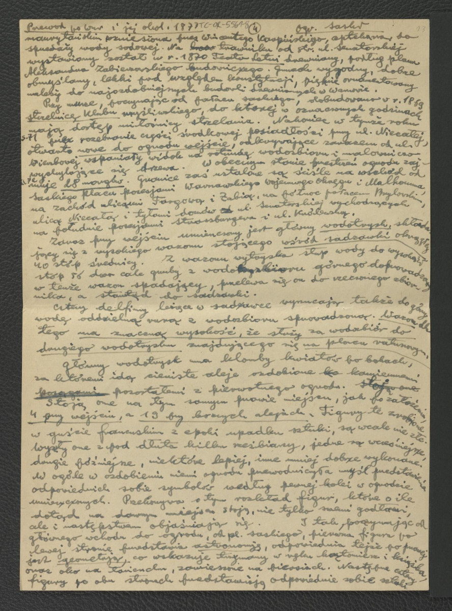 wypis z Chodorowicz I., Fryze F., Przewodnik po Warszawie i jej okolicach, Warszawa 1873, s. 68-73, 28 dotyczący dziejów miejscowego ogrodu oraz pałacu; sześć kart, skan 4