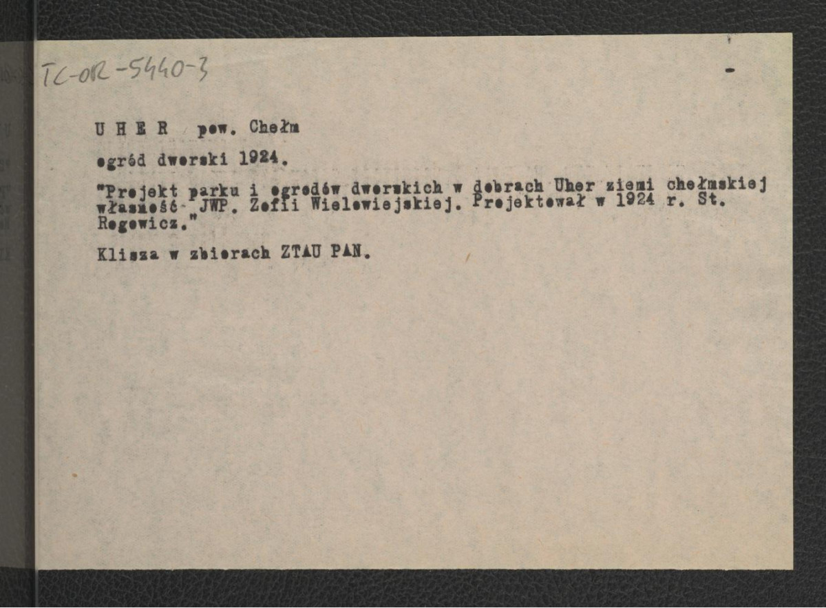 opis niezachowanego w obwolucie projektu parku i ogrodów dworskich zaprojektowanego przez Stanisława Rogowicza w 1924 r.                , skan 1