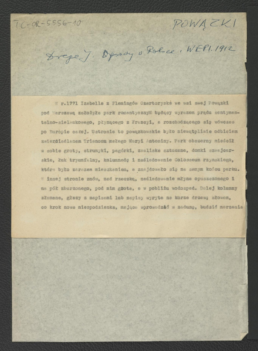 wypis z Drege J., Ogrody w Polsce w: Wielka Encyklopedya Powszechna Ilustrowana, t. IV, Warszawa 1904 dotyczący posesji należącej do Izabelii Czartoryskiej , skan 1