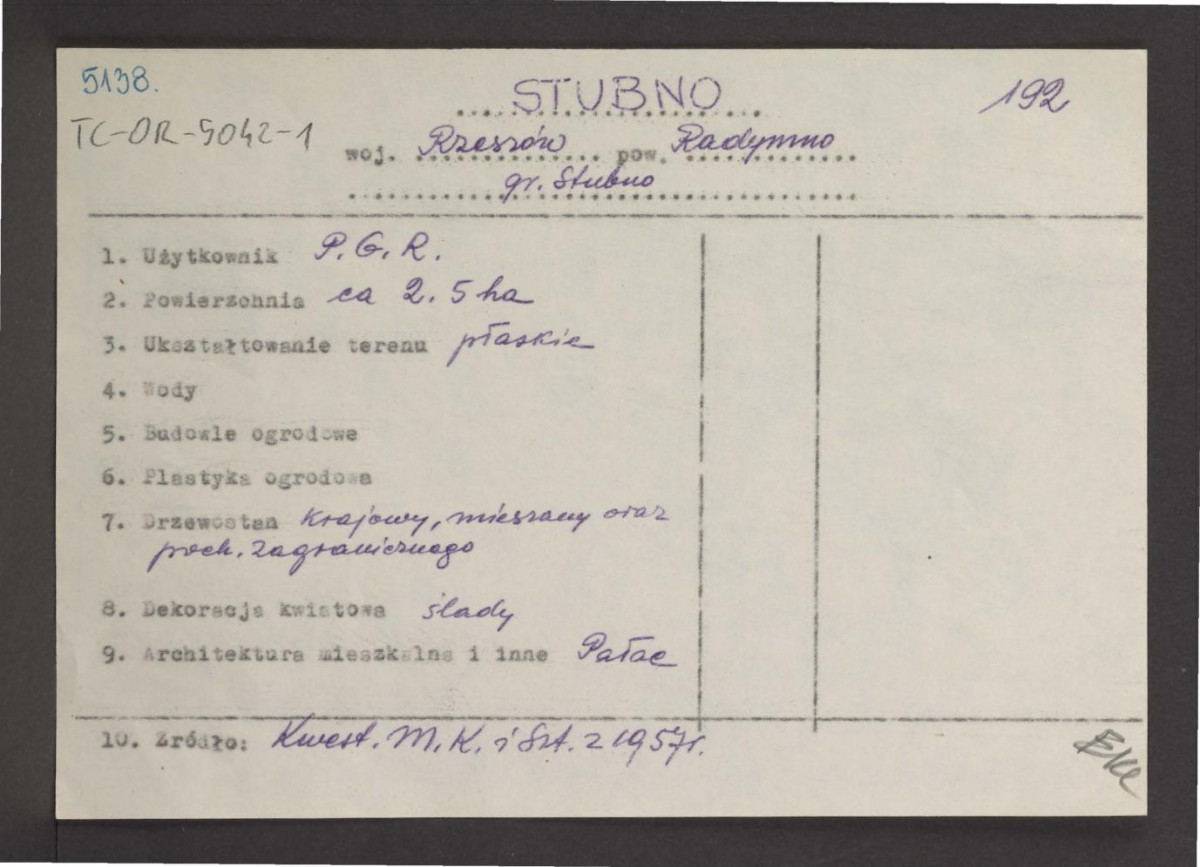 wypis z Kwestionariusz Ministerstwa Kultury i Sztuki z 1957 r.; brak obwoluty  , skan 1
