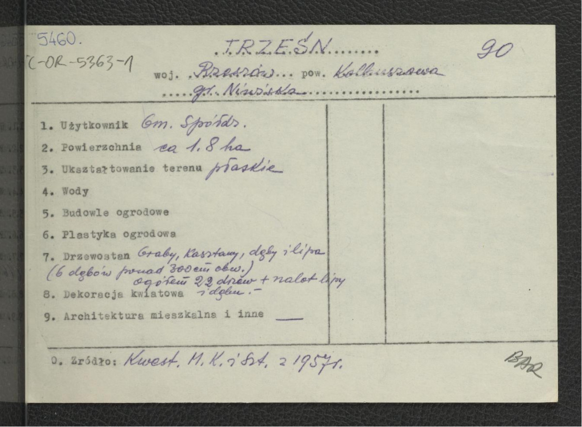 wypis z Kwestionariusz Ministerstwa Kultury i Sztuki z 1957 r.; brak obwoluty , skan 1
