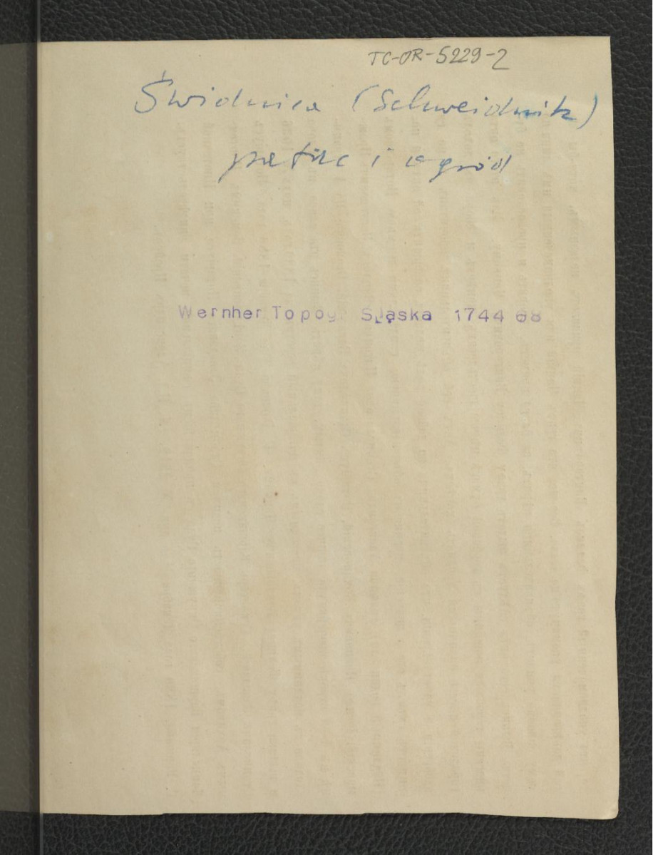 karta opisowa do fotografii reprodukcji rycin zamieszczonych w Wernher F.B., Topografia Śląska, 1744-1768 , skan 1