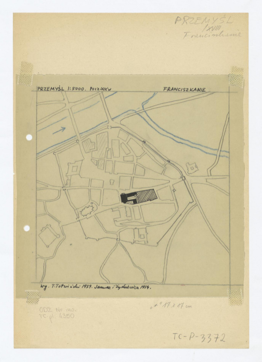 plan sytuacyjny klasztoru i terenów otaczających /według T. Tołwińskiego 1939 T. Jamroz i T. Żychiewicz 1954/ stan z początki XIX w., skan 1