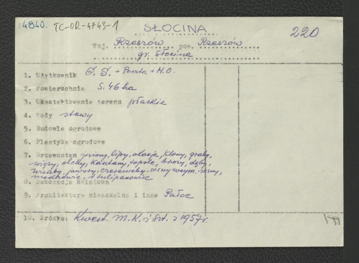 wypis z Kwestionariusz Ministerstwa Kultury i Sztuki z 1957 r.; brak obwoluty , skan 1