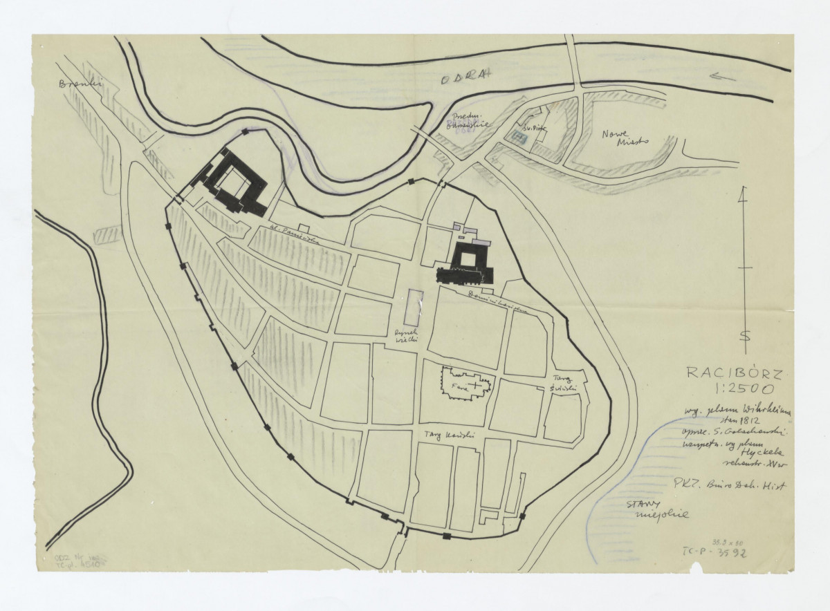 plan sytuacyjny miasta według planu Wihrheima z roku 1812, uzupełniony według planów Hyckela, rekonstrukcja XV w., skan 1