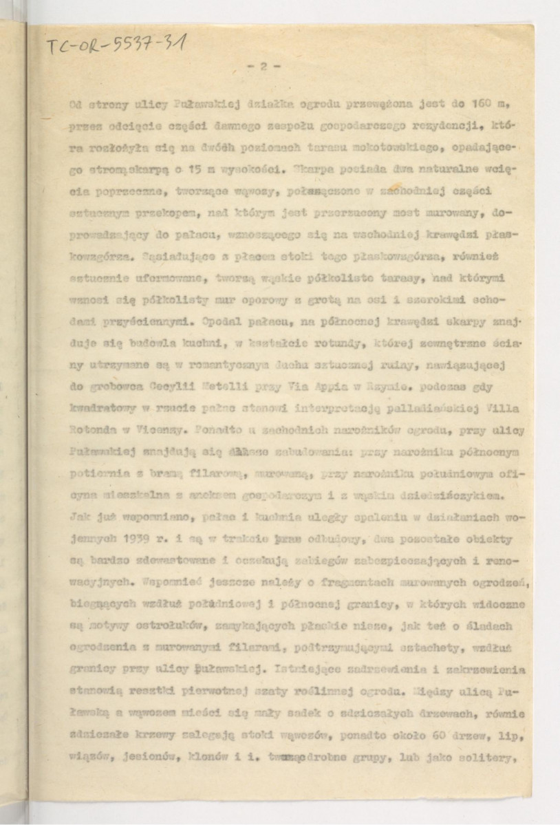 założenia projektu rekonstrukcji ogrodu Królikarnia w Warszawie; oprac. G. Ciołek; 1962; siedem kart , skan 3
