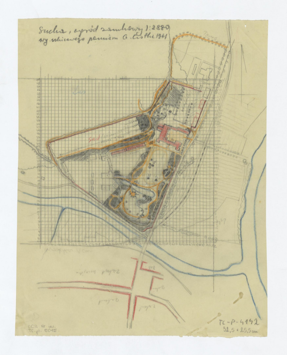 plan sytuacyjny według szkicowego pomiaru Gerarda Ciołka 1961, skan 1