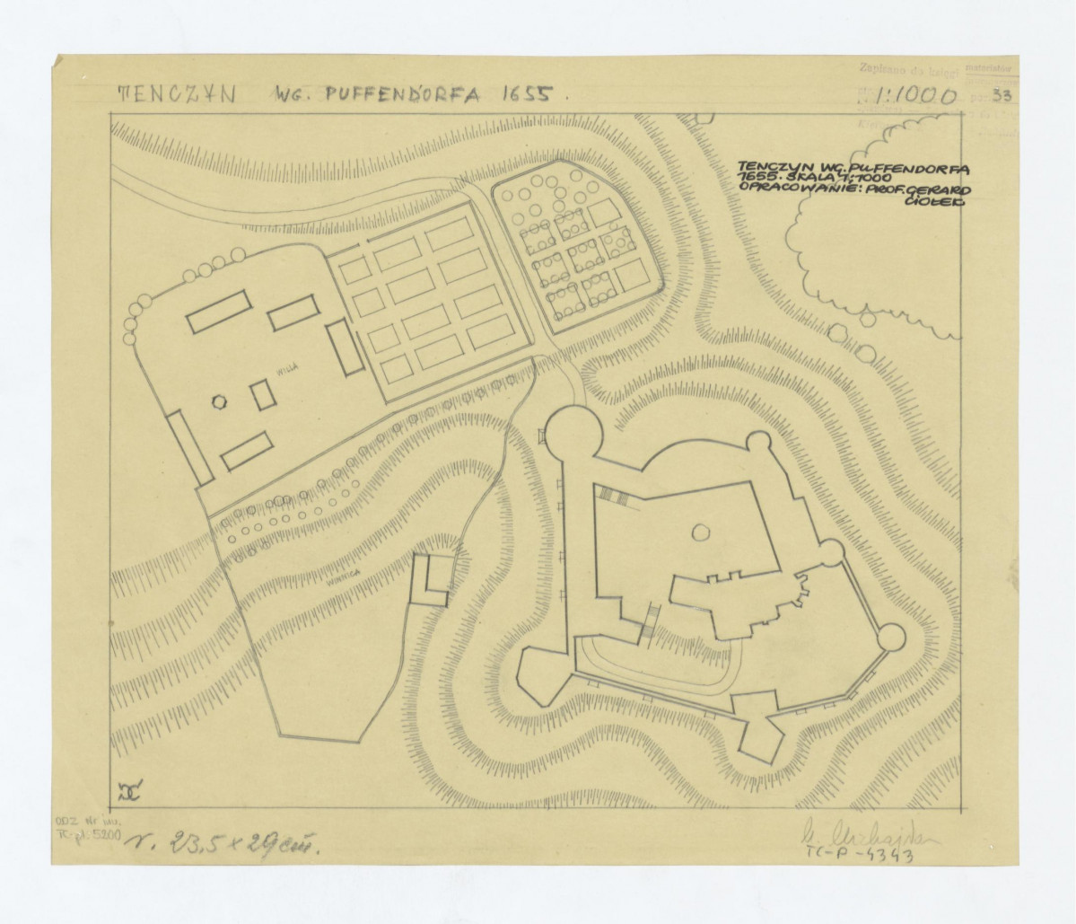 plan sytuacyjny opracowany według Puffendorfa 1655 rok, skan 1