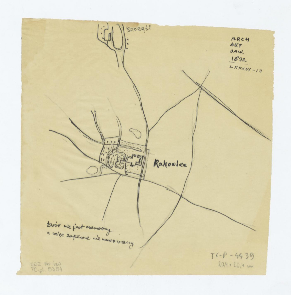 Rakowiec - plan dworu i ogrodu przerys z Archiwum Akt Dawnych 1692 LXXXVI - 19, skan 1