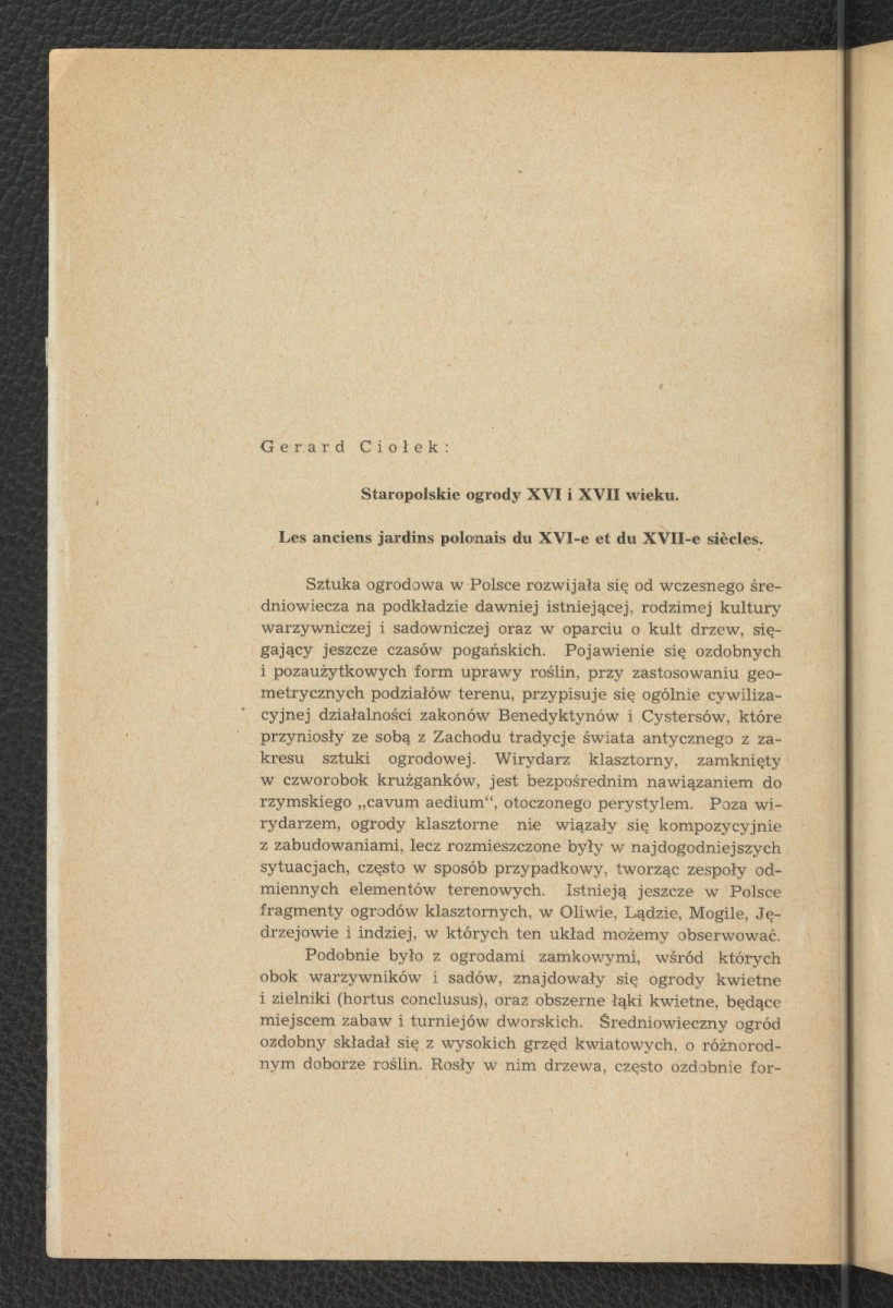 nadbitka do Sprawozdań Towarzystwa naukowego Warszawskiego Wydział II ROK XL-1947 zawierająca tekst autorstwa G. Ciołka pt. Staropolskie ogrody XVI i XVII w.; dwie karty , skan 2