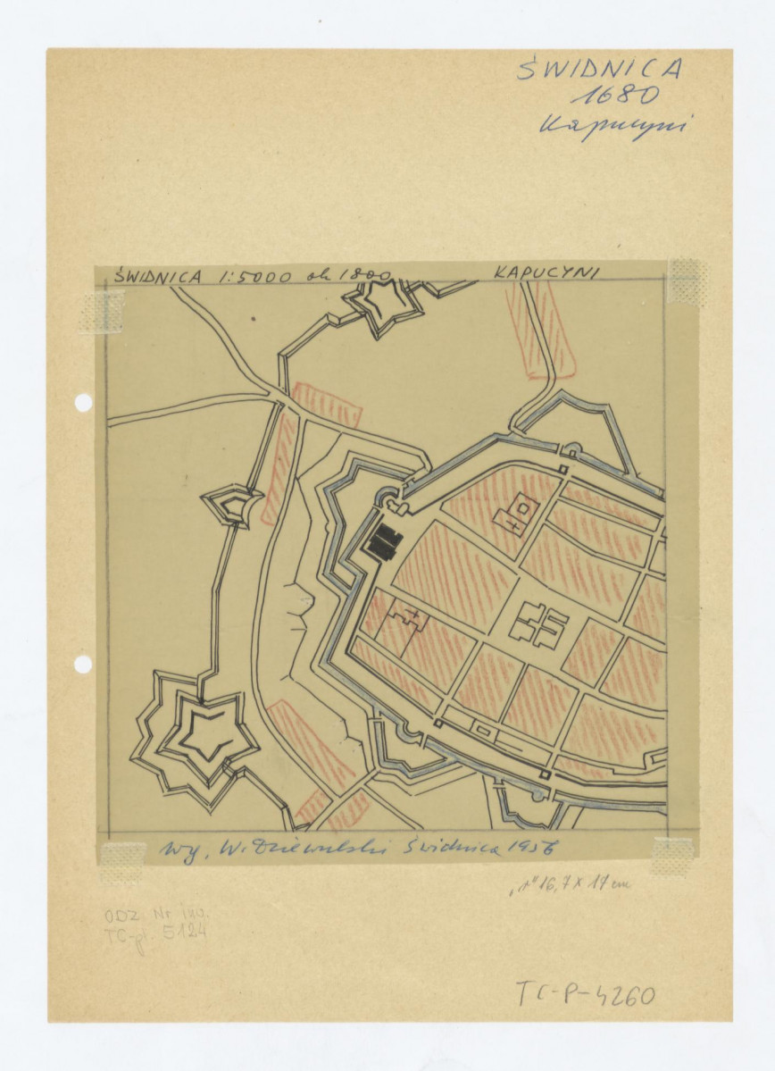 lokalizacja miejska klasztoru. Stan z 1800 według W. Dziewulski, Świdnica 1956, skan 1