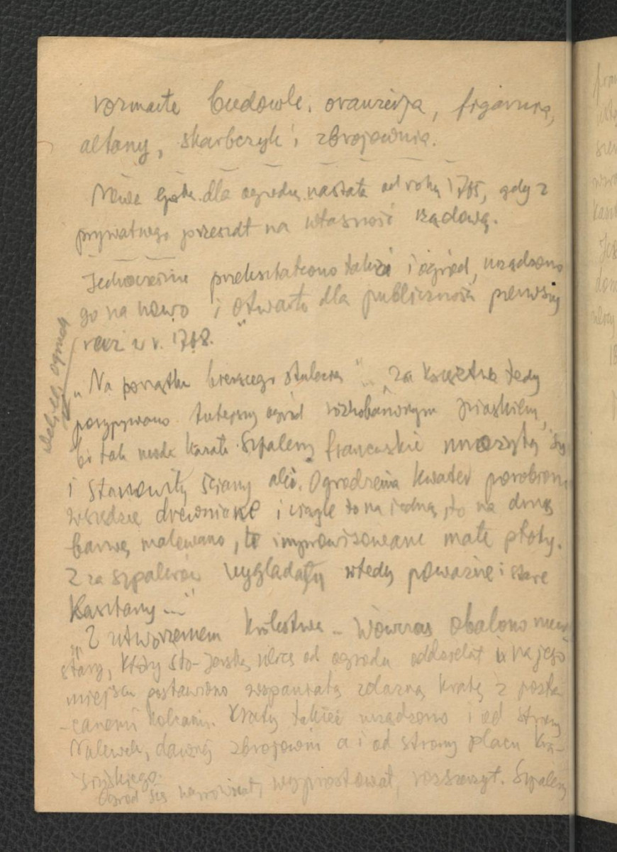 wypis z Ogrody publiczne w Warszawie. Ogród Krasińskich w: „Kuryer Warszawski” nr 20 z 2 (14) września 1877 r. dotyczący miejscowego pałacu i ogrodu, skan 2