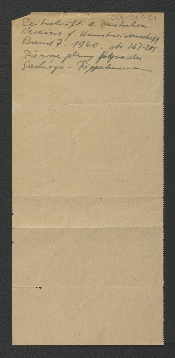 prawdopodobnie odnośnik do Zeitschrift des Deutschen Vereins für Kunstwissenschaft (…) 1940, s.267-285; pierwsze plany ogrodu Saskiego, skan 1