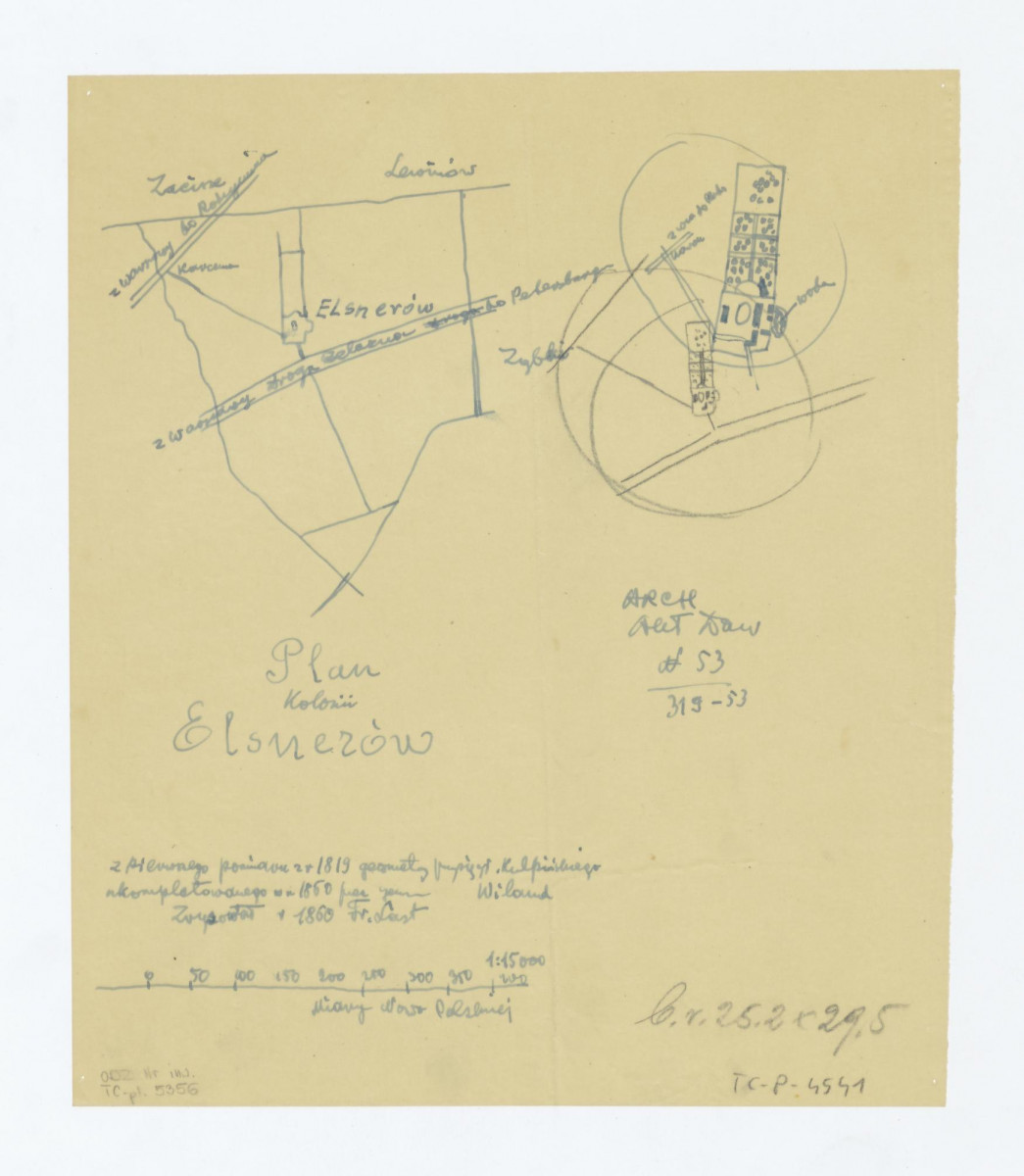 ogród i plan Kolonii Elsnerów z 1860 roku (odrys), skan 1