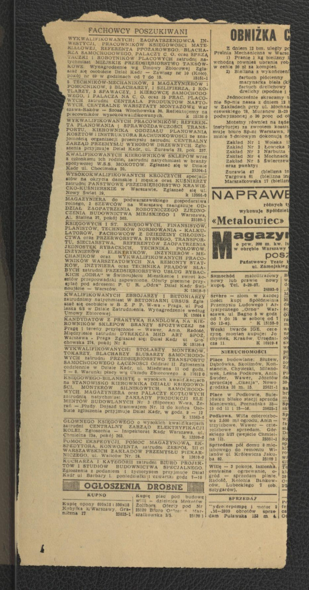 wycinek z „Życia Warszawy” z 24 października 1953 r. zawierający tekst autorstwa S. Rossalskiego pt. Zamek Ujazdowski , skan 2