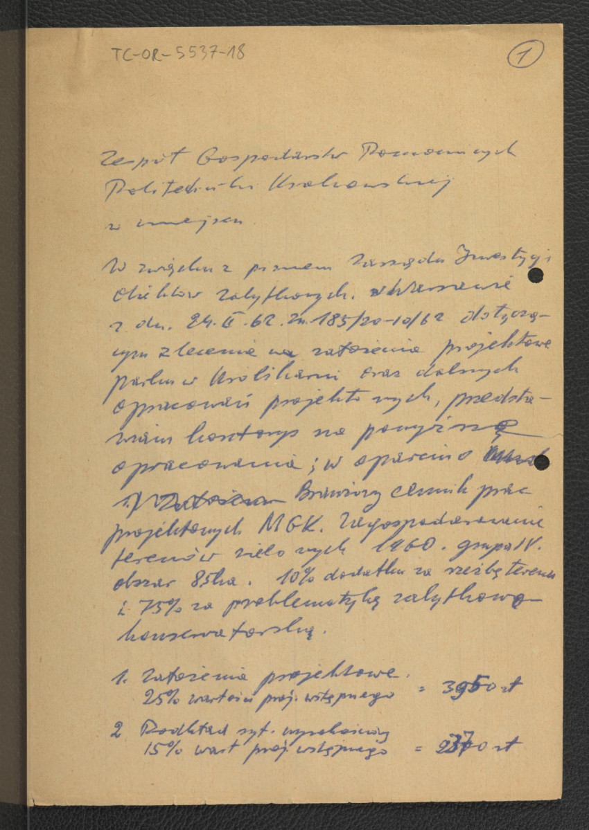 roboczy kosztorys co do zlecenia na założenia projektowe parku Królikarnia; dwie karty, skan 1