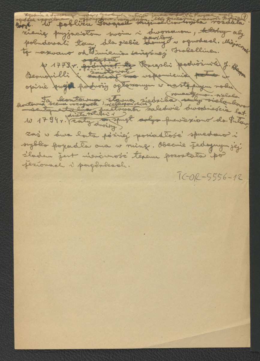 wypis z Zug S., Ogrody w Warszawie i jej okolicach opisane w 1784, Warszawa 1898, s. 13, 15-17, 38 dotyczący charakterystyki miejscowej posesji; jedenaście kart, skan 12