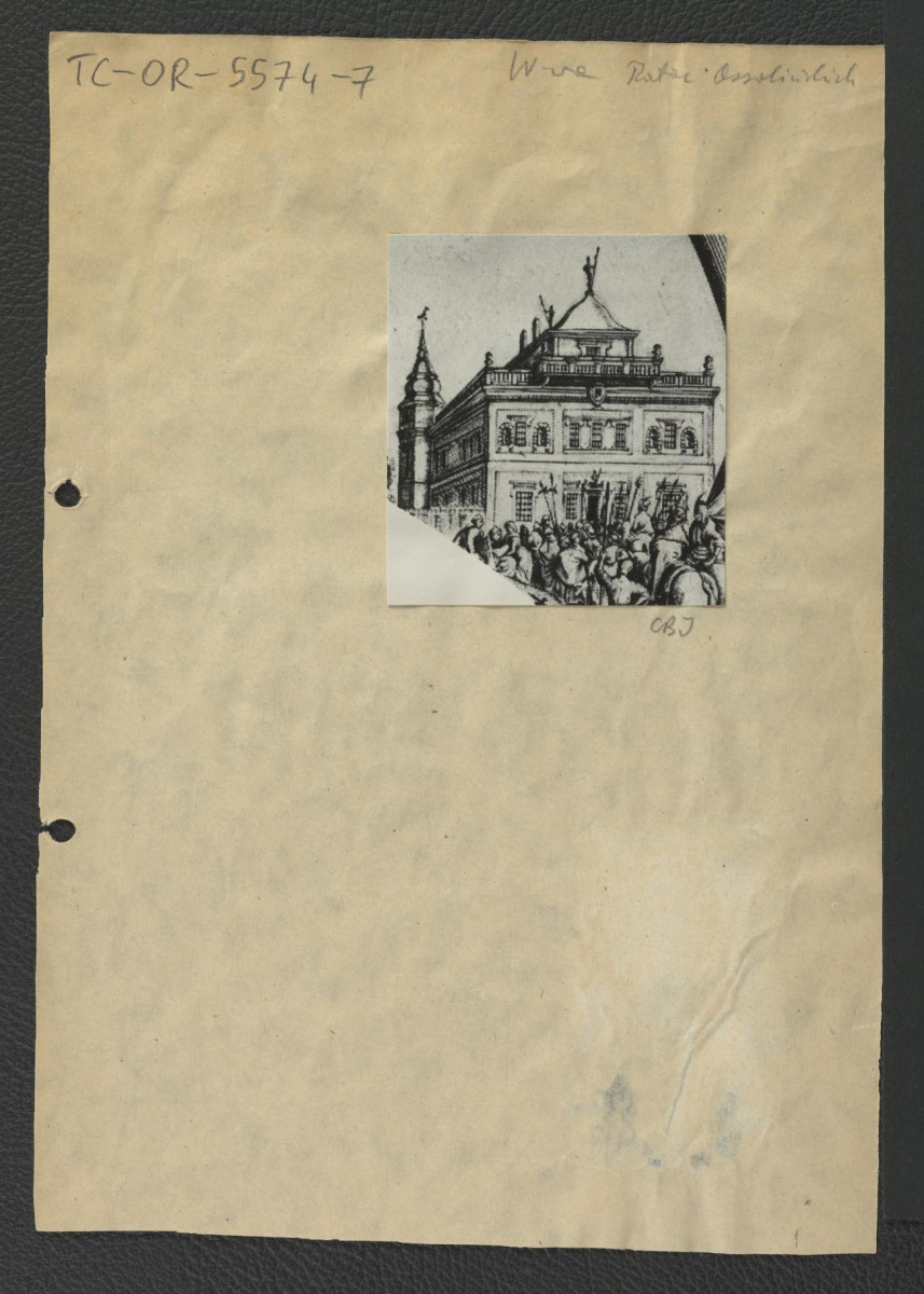fotografia czarno-biała reprodukcji ryciny Pałac Ossolińskich, skan 1