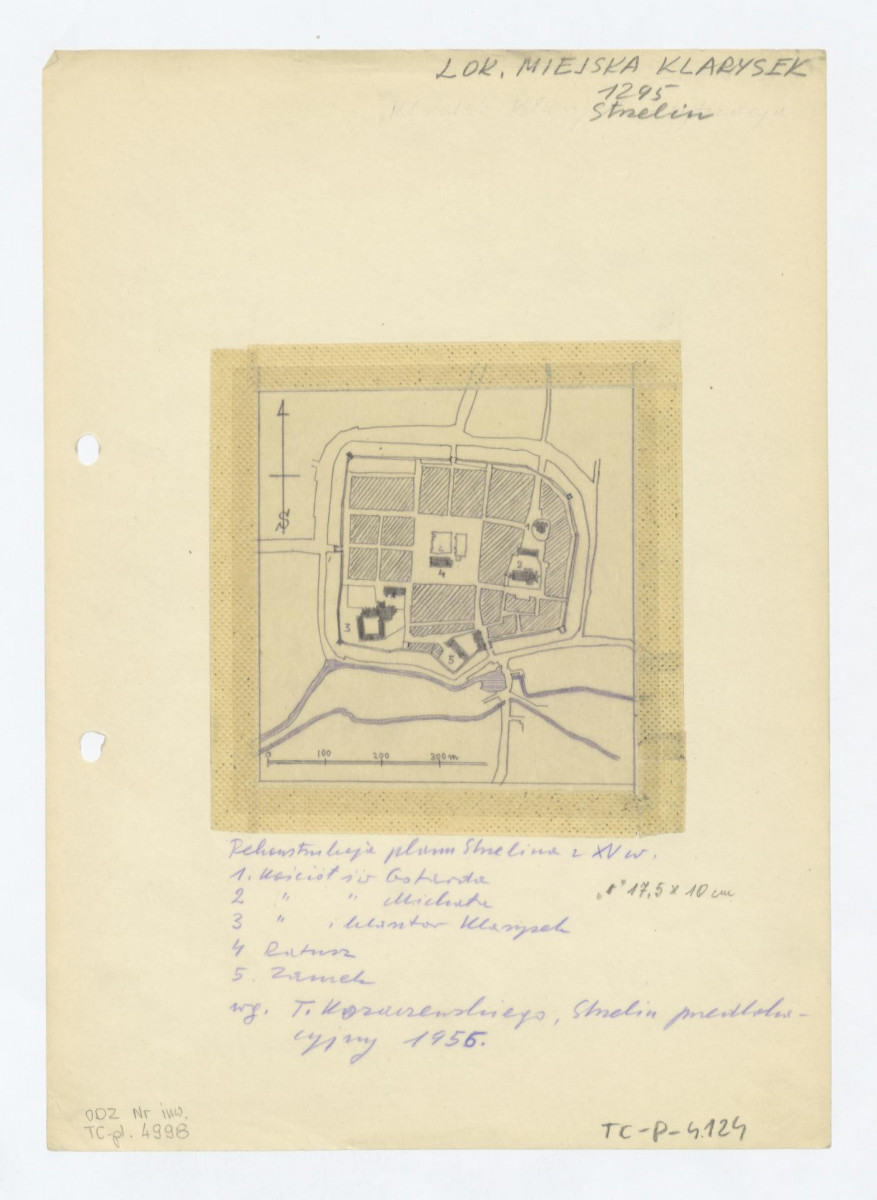 plan sytuacyjny klasztoru i terenów otaczających /według T. Kozaczewskiego, Strzelin przedlokacyjny 1956/, skan 1