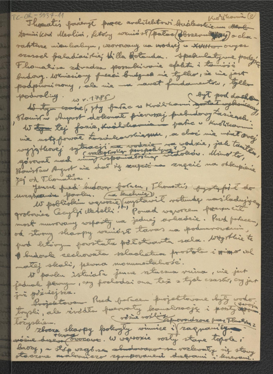 notatka dotycząca miejscowego założenia pałacowo-parkowego; trzy karty , skan 2