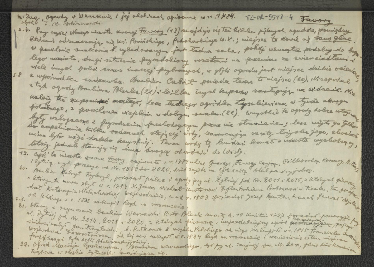 wypis z Zug S., Ogrody w Warszawie i jej okolicach opisane w 1784, Warszawa 1898 dotyczący rozbudowy obszarów na północ od Nowego Miasta , skan 1