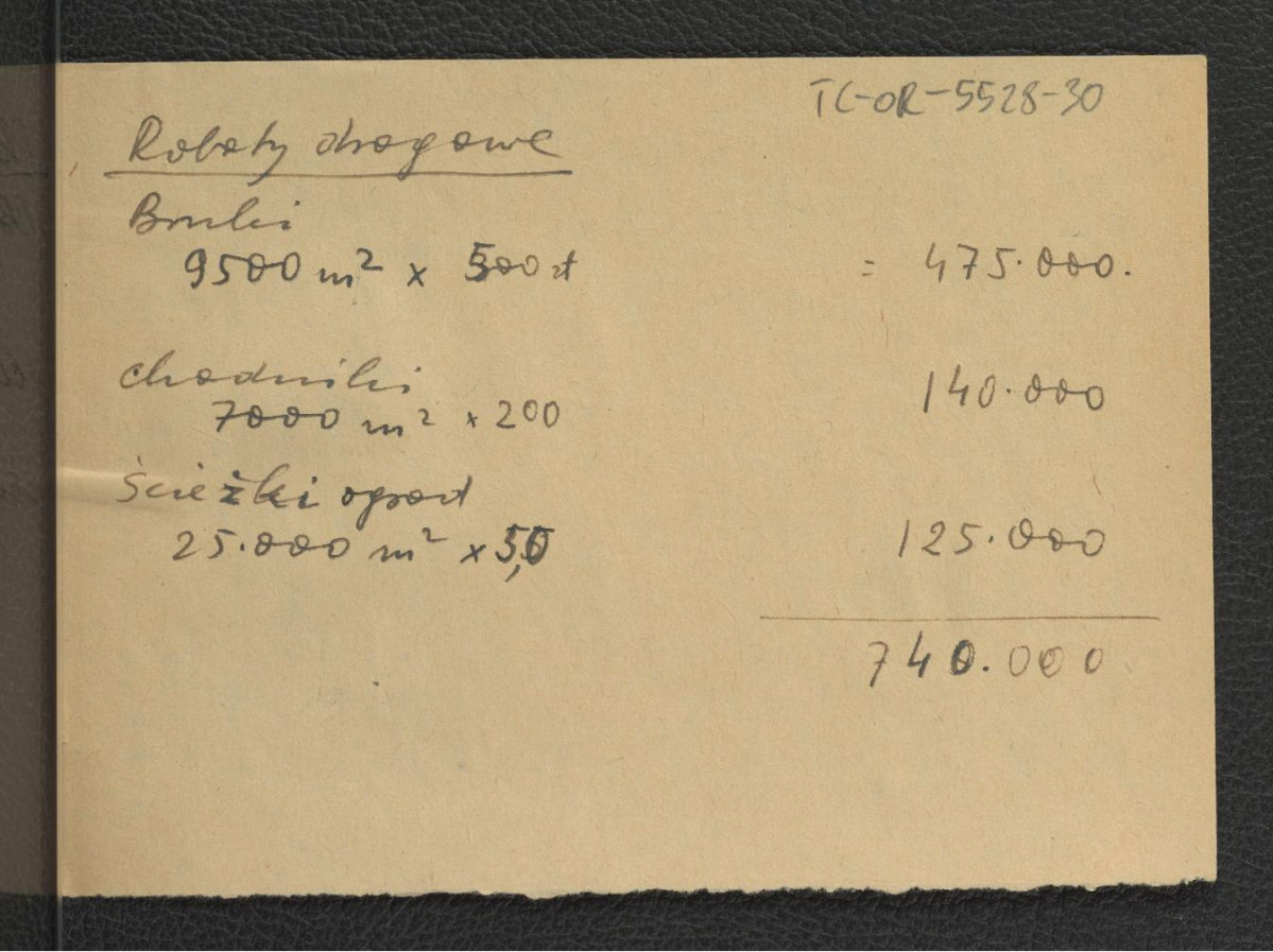 notatki dotyczące kosztorysu przedsięwzięcia związanego z renowacją ogrodu Pałacu Kazimierzowskiego; czternaście kart , skan 3