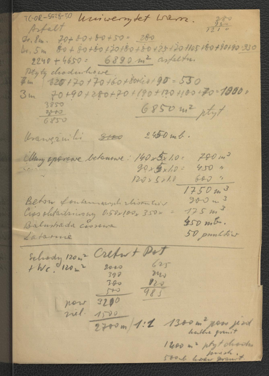 notatki dotyczące kosztorysu przedsięwzięcia związanego z renowacją ogrodu Pałacu Kazimierzowskiego; czternaście kart , skan 11