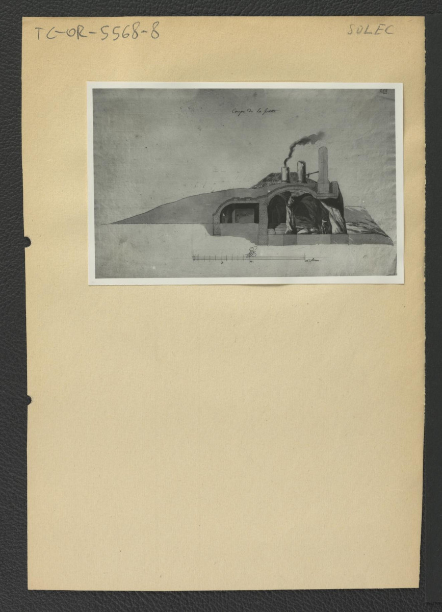 fotografia czarno-biała reprodukcji akwarelii autorstwa W. H. Mintra ukazującej przekrój groty parkowej , skan 1