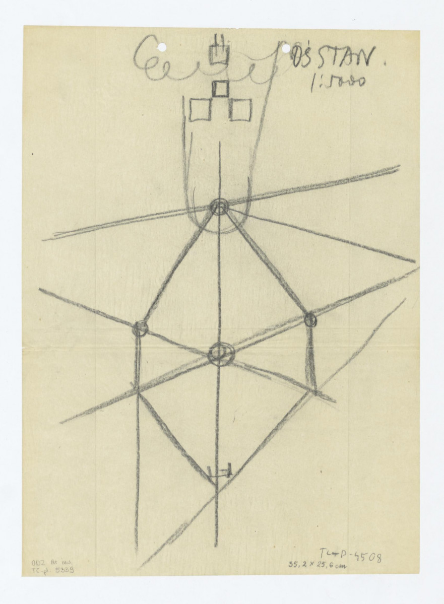 szkicowy plan ukazujący przebieg osi parkowych /oś Stanisławowska /1787 rok ?/, skan 1