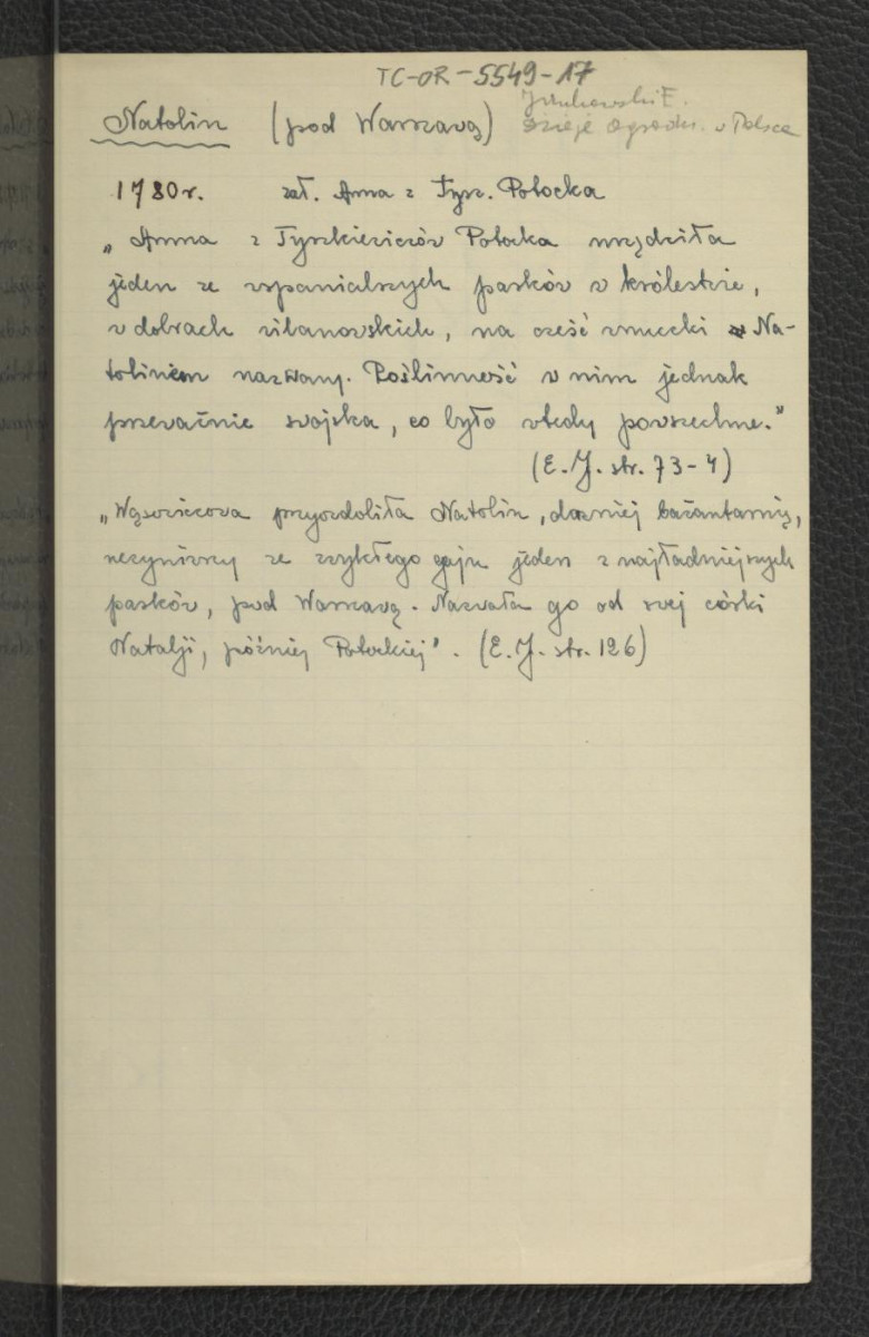 wypis z Jankowski E., Dzieje ogrodnictwa polskiego w zarysie, Warszawa 1923, s.  73-74 oraz 126, skan 1