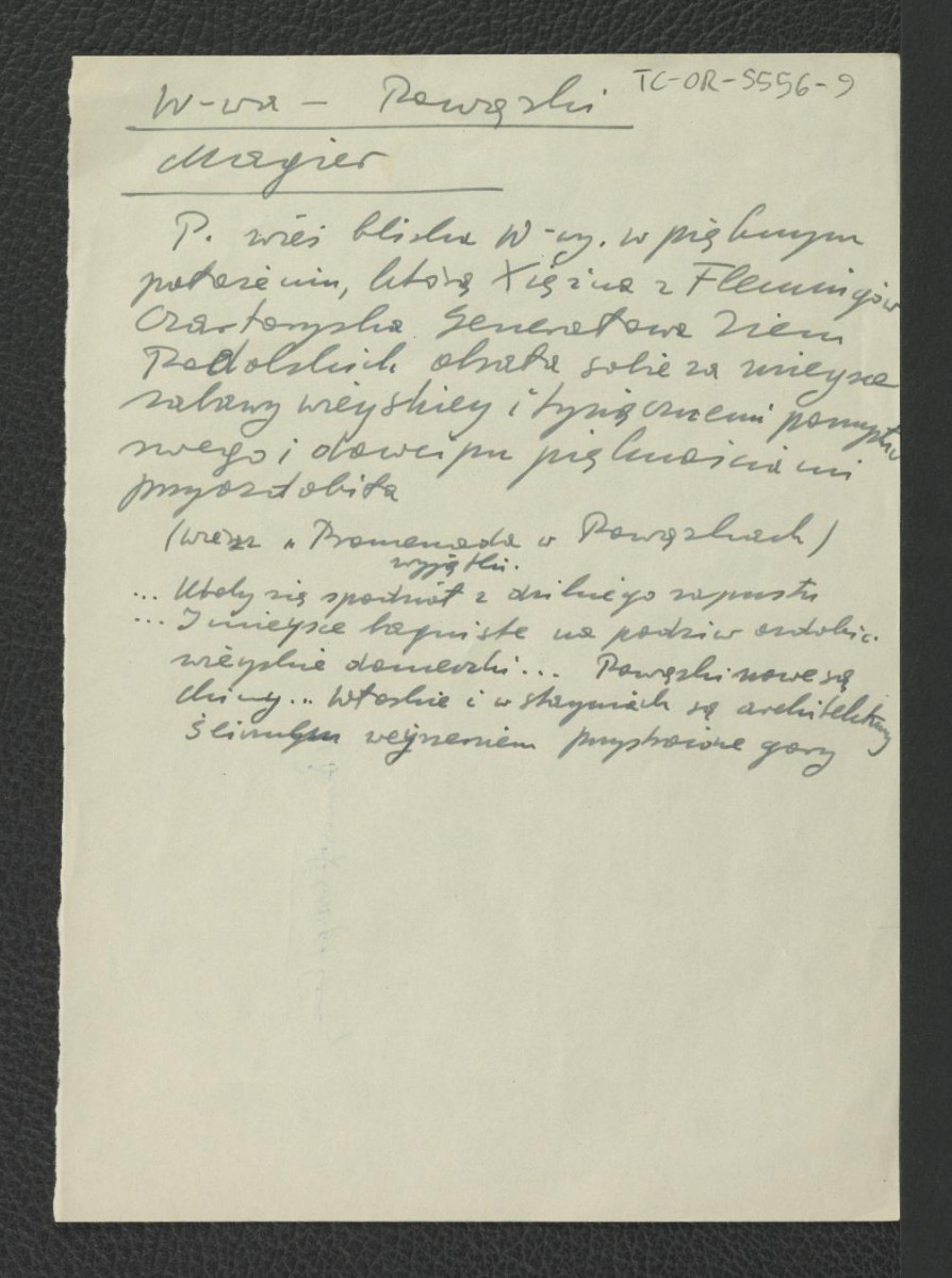 wypis z Magier A., Estetyka miasta stołecznego Warszawy, 1826 (rękopis w zbiorach Biblioteki Narodowej – nr 1210)  dotyczący rezydencji wzniesionej z inicjatywy Izabelli Czartoryskiej  , skan 1