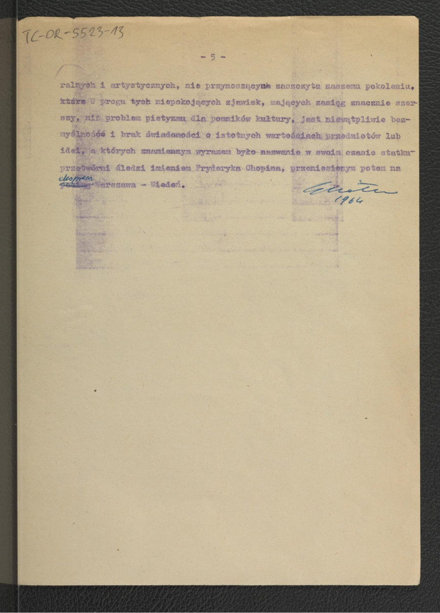 recenzja autorstwa G. Ciołka z 1964 r. do pracy autorstwa Longina Majdeckiego dotyczący miejscowego ogrodu; pięć kart                                               , skan 5