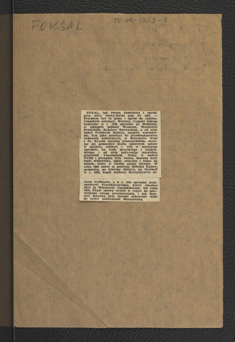 wycinek z publikacji tematycznej zawierający tekst dotyczący miejscowej posesji , skan 1