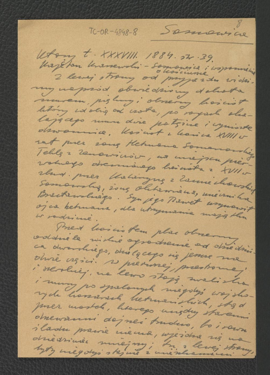 wypis z ? t. XXXVIII (1884), s. 39 dotyczący opisu tej miejscowości prawdopodobnie autorstwa Kajetana Kraszewskiego; dwie karty , skan 1