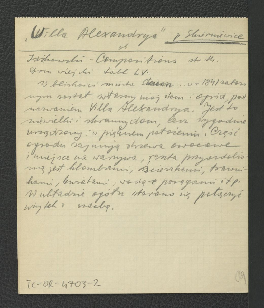 wypis z Idzikowski, Compositiones…, s. 14 dotyczący dziejów tegoż domu rezydencjonalnego wraz z przylegającym ogrodem , skan 1