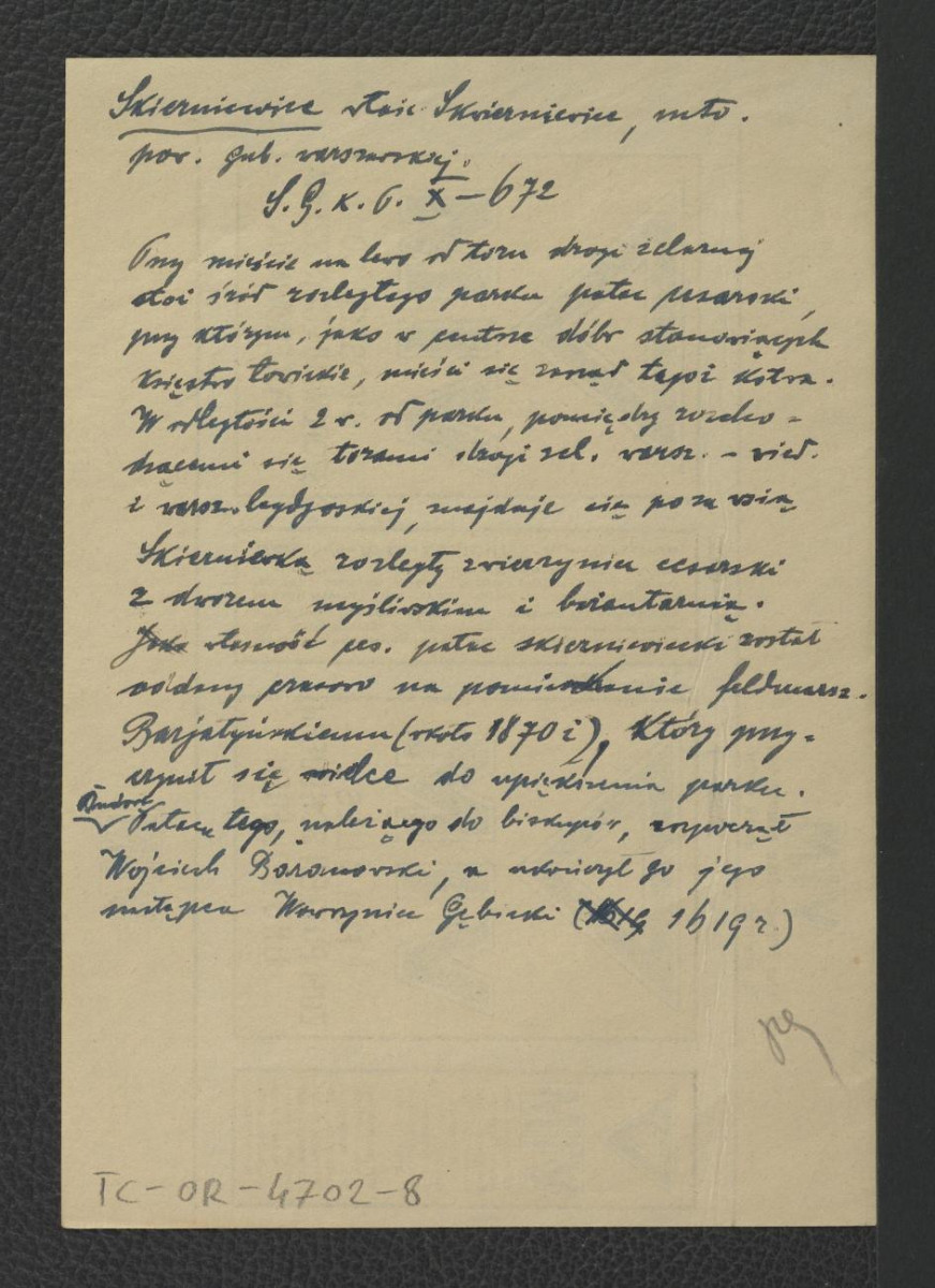 wypis z Słownik Geograficzny Królestwa Polskiego t. X, s. 672 dotyczący miejscowego pałacu prymasowskiego oraz pobliskiego, rozległego parku , skan 1
