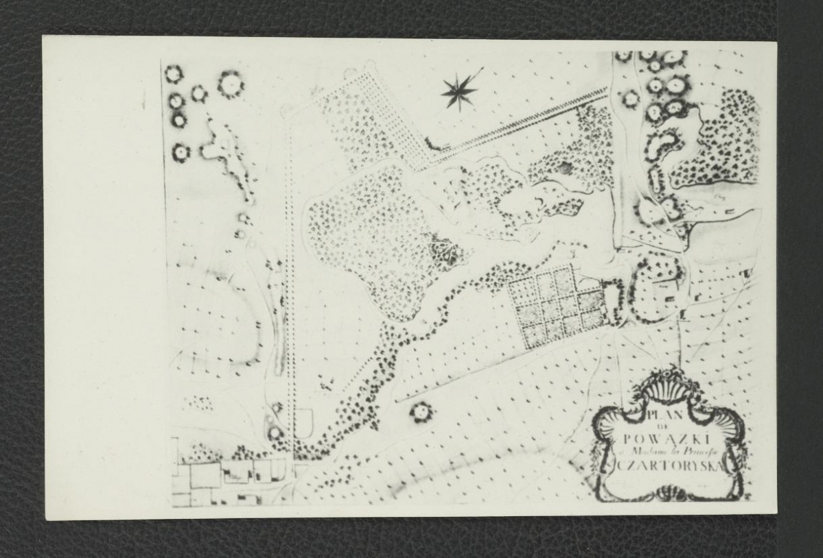 plan miejscowego ogrodu z ok. 1775 r. (fragment karty z Ciołek G., Ogrody polskie, Warszawa 1954, s. 132); trzy karty , skan 1