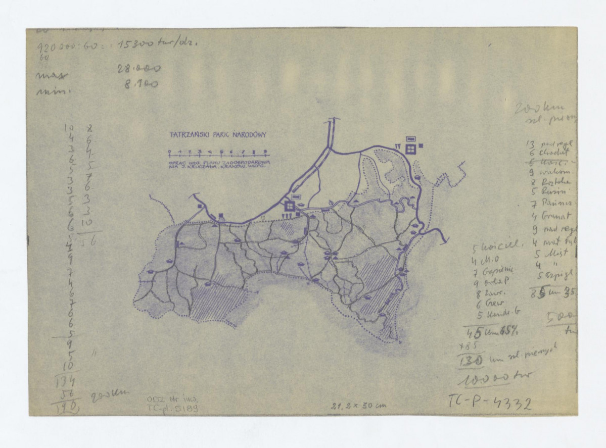 plan sytuacyjny Tatrzańskiego Parku Narodowego opracowany według planu zagospodarowania J. Kruczała Kraków WKPG, skan 1