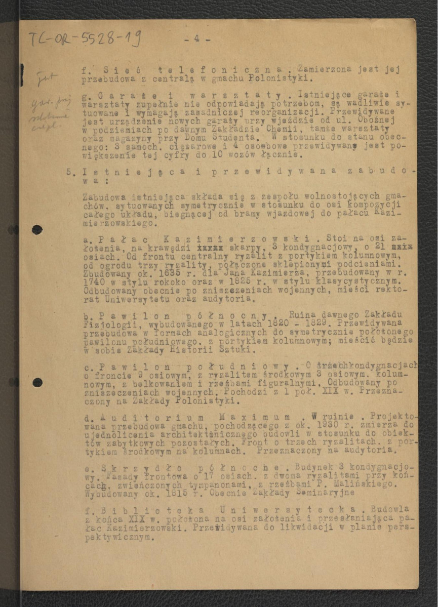 kopia rachunku nr 1/UW z 20 czerwca 1952 r. za opracowanie zgodnie z umową z 30 maja 1952 r. oraz wersja robocza założeń projektowych dla terenów Uniwersytetu Warszawskiego autorstwa G. Ciołka; rachunek-1 karta, założenia-7 kart, skan 6