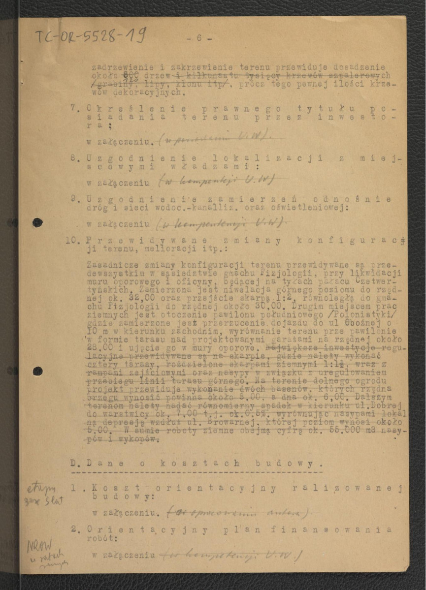 kopia rachunku nr 1/UW z 20 czerwca 1952 r. za opracowanie zgodnie z umową z 30 maja 1952 r. oraz wersja robocza założeń projektowych dla terenów Uniwersytetu Warszawskiego autorstwa G. Ciołka; rachunek-1 karta, założenia-7 kart, skan 8
