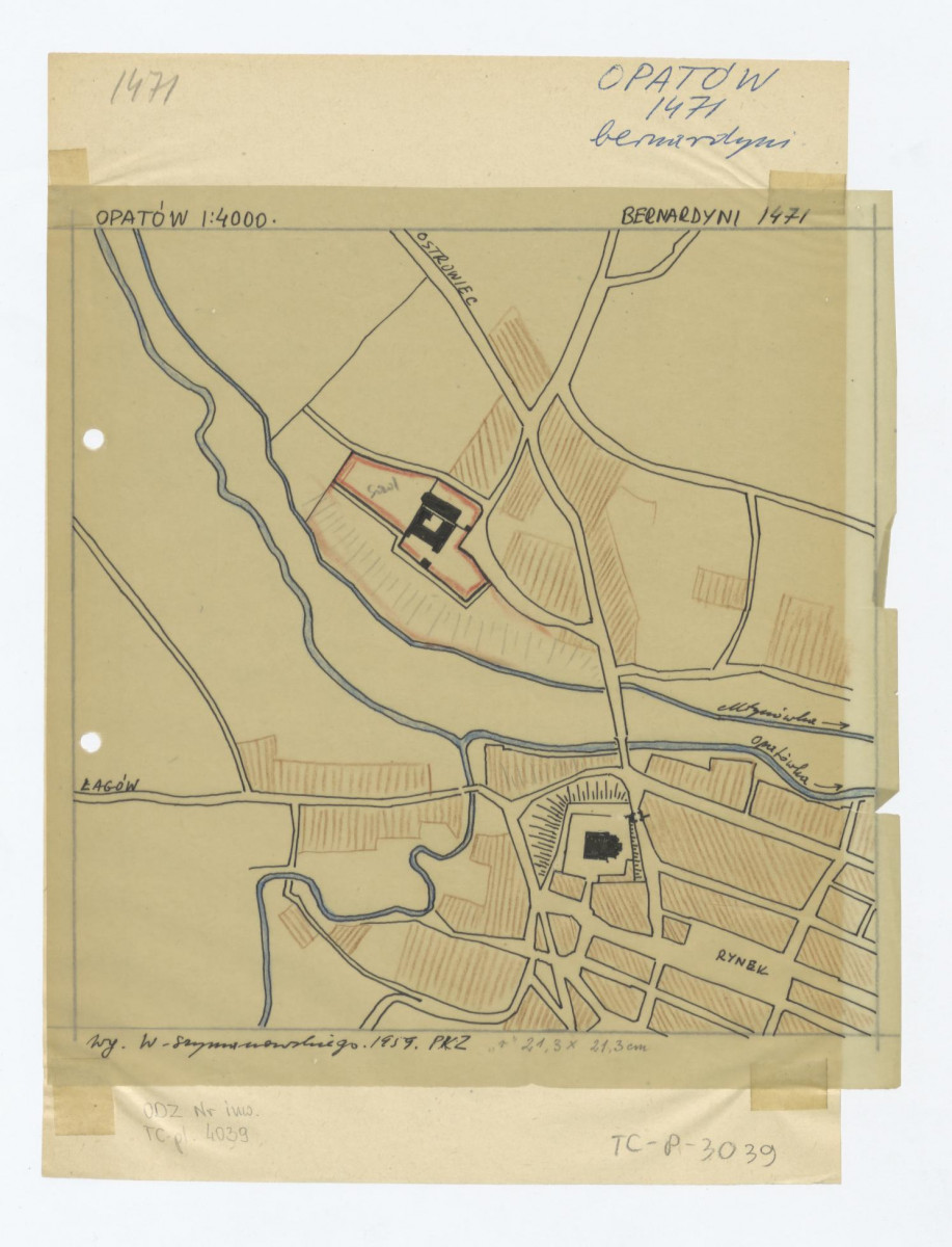 plan sytuacyjny klasztoru i okolic / według W. Szymanowskiego 1959 Pracownie Konserwacji Zabytków/, skan 1