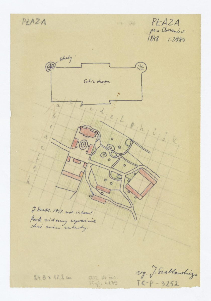 szkicowy plan sytuacyjny, stan z roku 1848 według J. Szablowskiego, skan 1