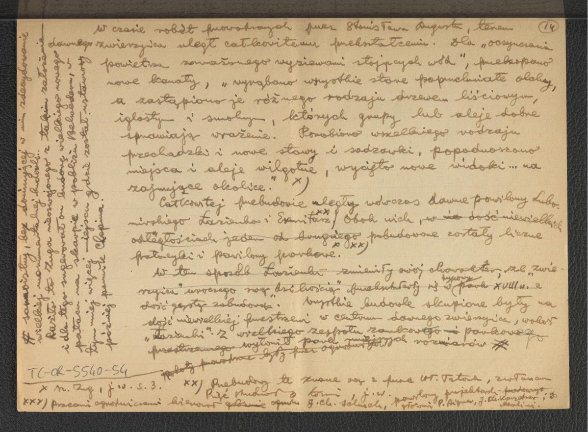 tekst, prawdopodobnie autorstwa G. Ciołka, dotyczący początków ogrodu w Łazienkach; piętnaście kart , skan 19