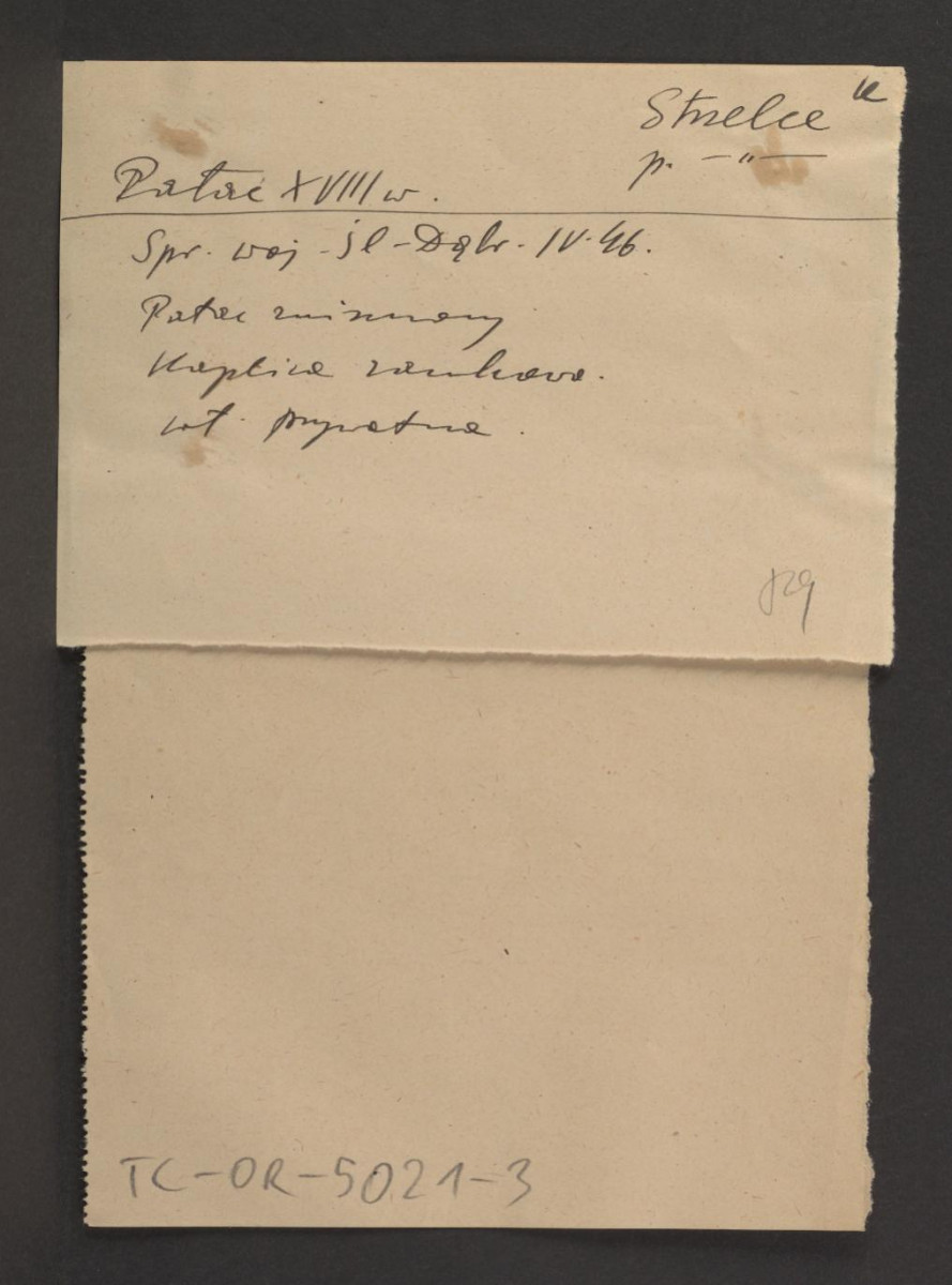 odsyłacz do Sprawozdania Wojewódzkiego Konserwatora Zabytków w Katowicach z kwietnia 1946 r. wzmiankujący miejscową kaplicę zamkową , skan 1