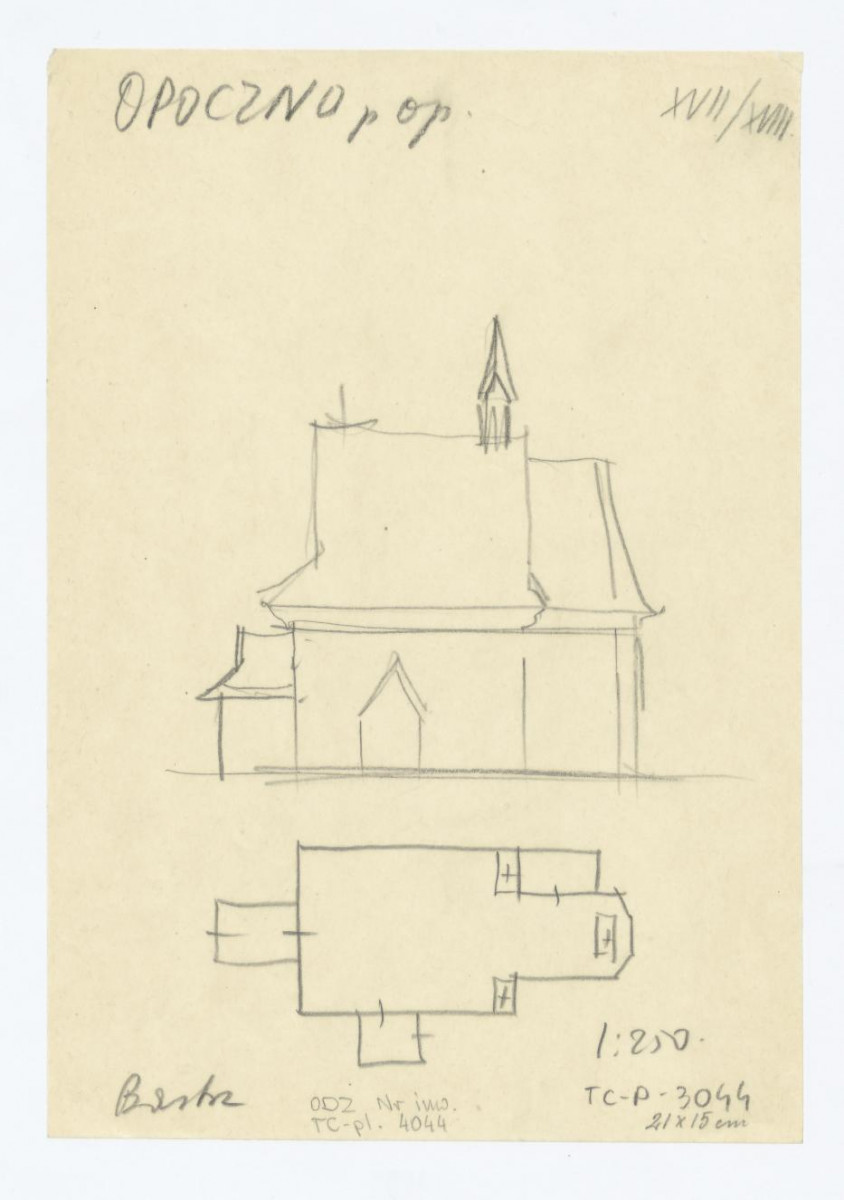 szkic elewacji bocznej i rzutu, skan 1