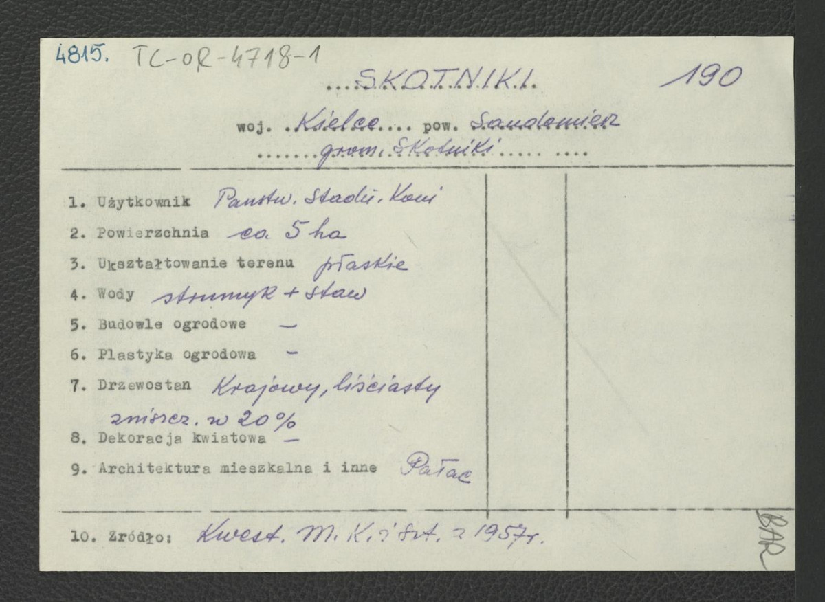 wypis z Kwestionariusz Ministerstwa Kultury i Sztuki z 1957 r.; brak obwoluty, skan 1