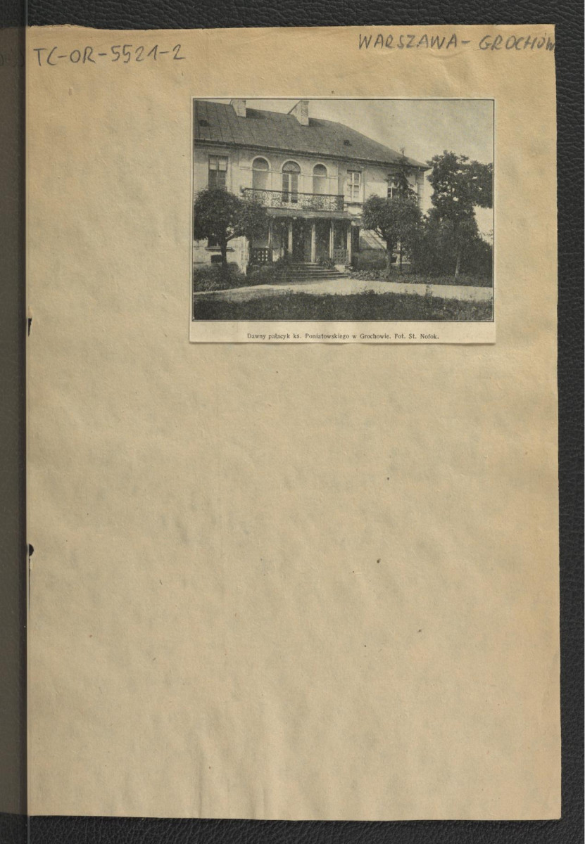 wycinek z publiakcji tematycznej zawierający reprodukcje fotografii czarno-białych ukazujących pałacyk należący niegdyś do księcia Józefa Poniatowskiego      , skan 1