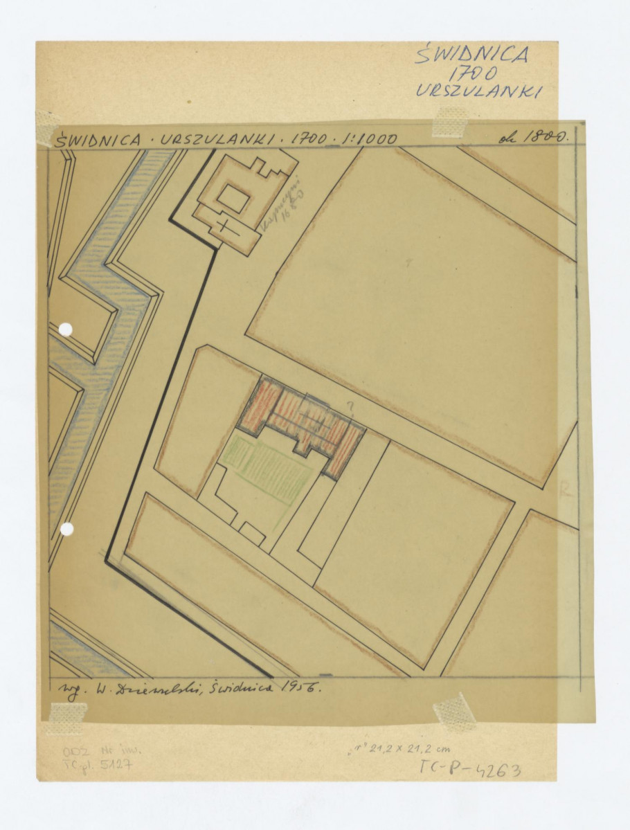 sytuacja miejska klasztoru /1700/ według opracowania W. Dziewulskiego 1956. Sytuacja z około 1800 roku, skan 1