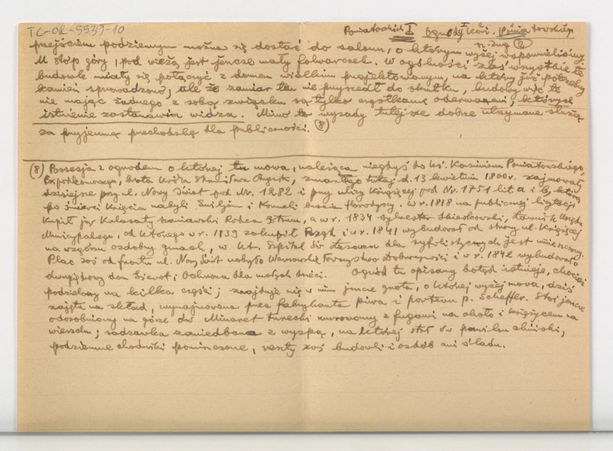wypisy z Zug S., Ogrody w Warszawie i jej okolicach opisane w 1784, Warszawa 1898, s. 4-11, 41 (?) dotyczący miejscowej posesji należącej do Kazimierza Poniatowskiego; pięć kart  , skan 4