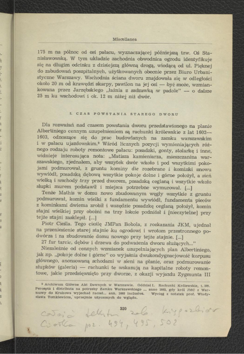 fragment tekstu pt. Miscelanea dotyczący planu Ujazdowa z 1606 r. – całość w Księgozbiorze Ciołka poz. 494, 495, 502; cztery karty, skan 7